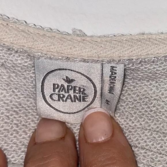 Paper Crane cropped gray and white micro striped popover hoodie Sz M‎ - Picture 5 of 6